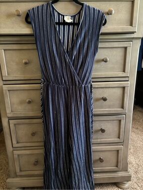 Navy Vertical-Stripe Sleeveless Jumpsuit